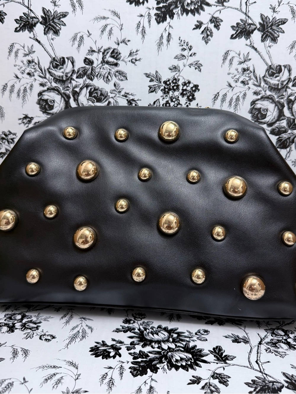a new day Black Clutch with Gold Stud Embellishments